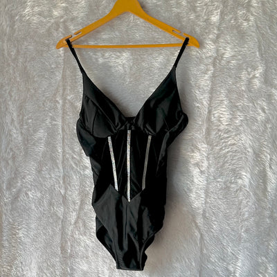 Mystic black dahlia bloom : Black monokini swimsuit